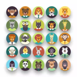 50 Dressed Animal Character Avatars – set of colorful illustrated icons