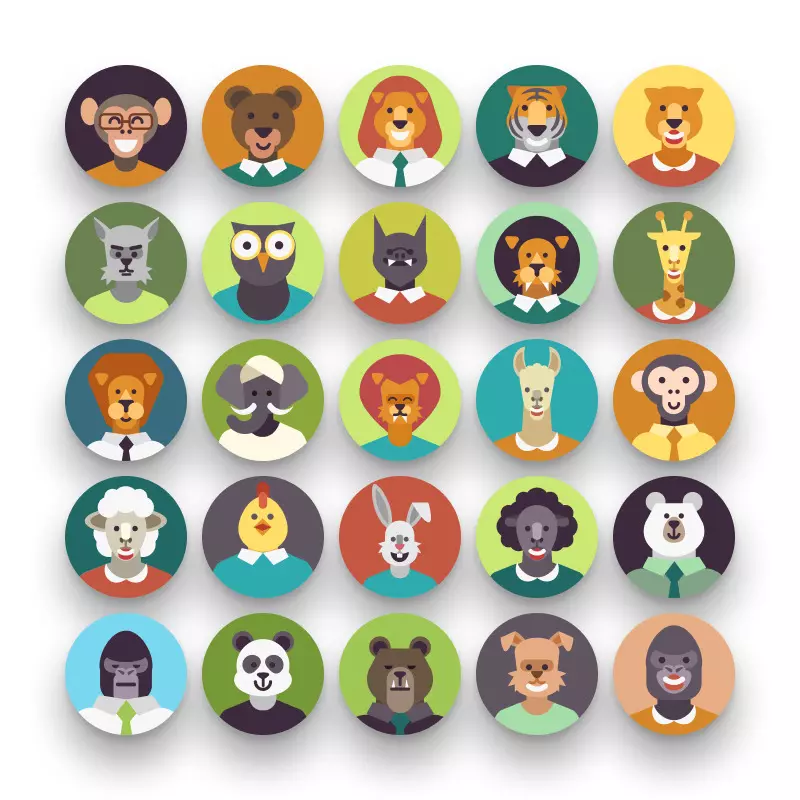 50 Dressed Animal Character Avatars – set of colorful illustrated icons