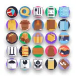 50 Box and Packaging Icons – set of colorful flat circle icons