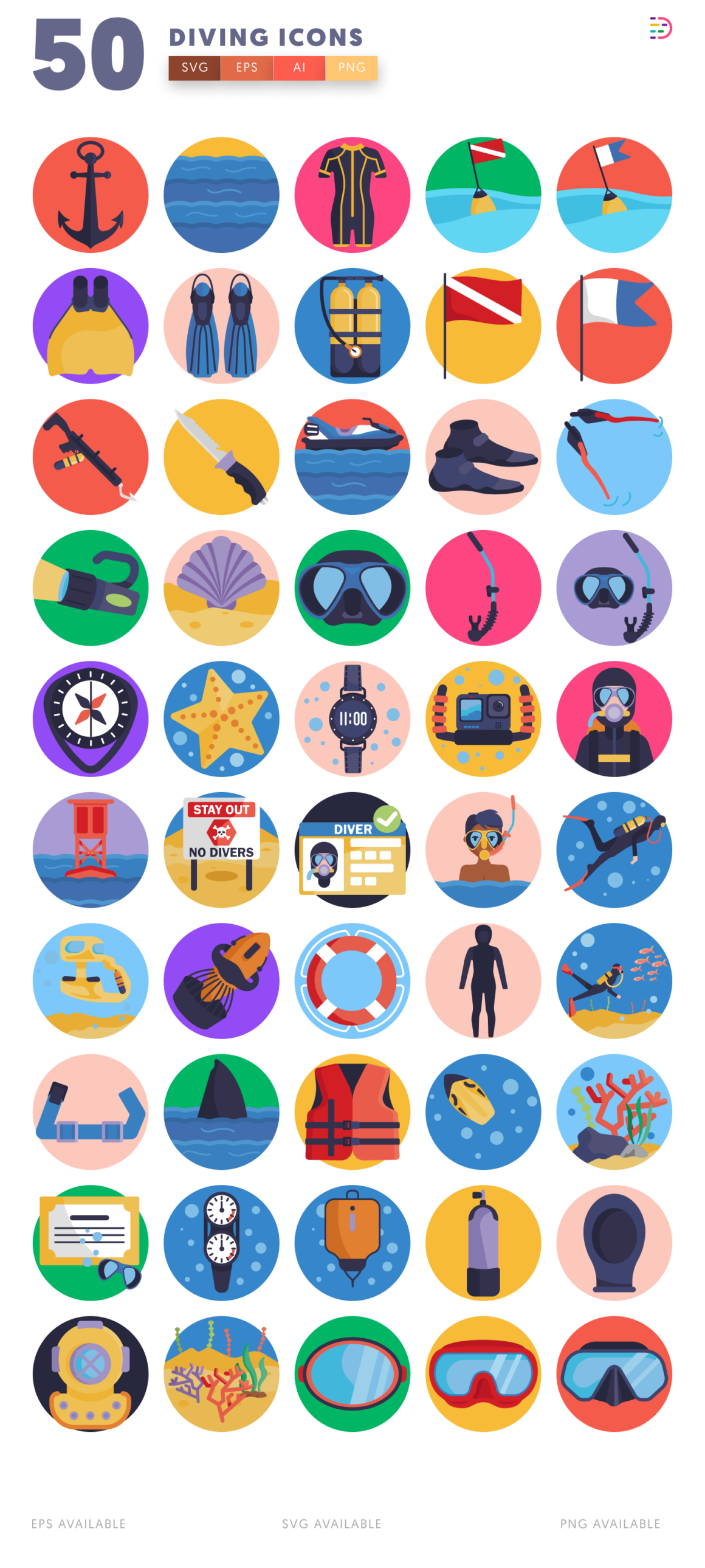 50 Diving Icons – Scuba and Underwater Adventure Designs