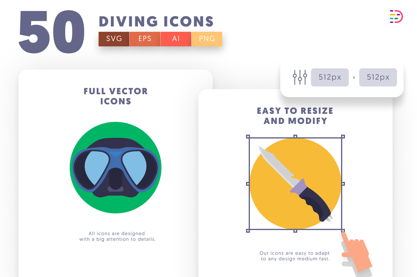 50 Diving Icons preview 6 – flat circle icons in PNG, SVG and EPS