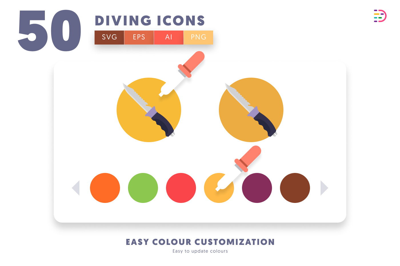 50 Diving Icons preview 7 – flat circle icons in PNG, SVG and EPS