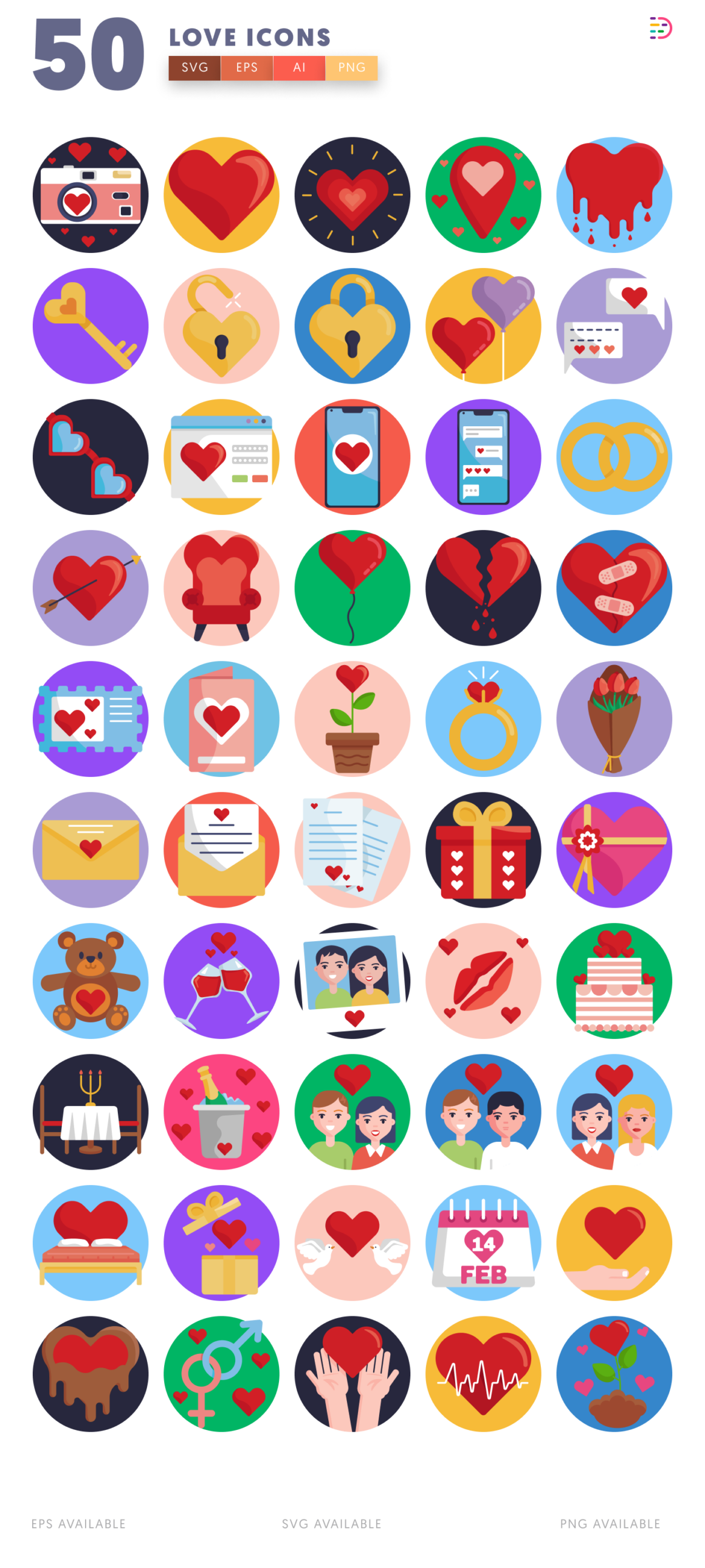 50 Love Icons - Romantic and Elegant Designs for Your Projects