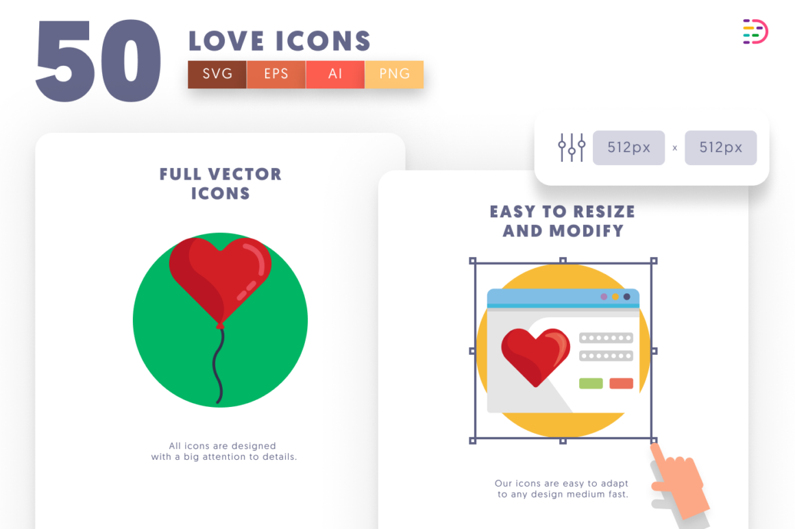 50 Love Icons - Romantic and Elegant Designs for Your Projects