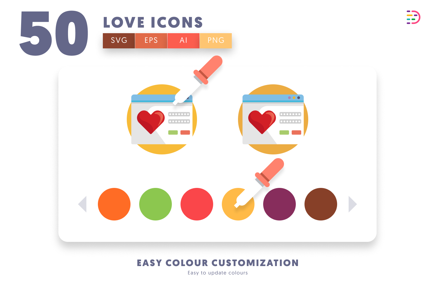 50 Love Icons preview 7 – flat circle icons in PNG, SVG and EPS