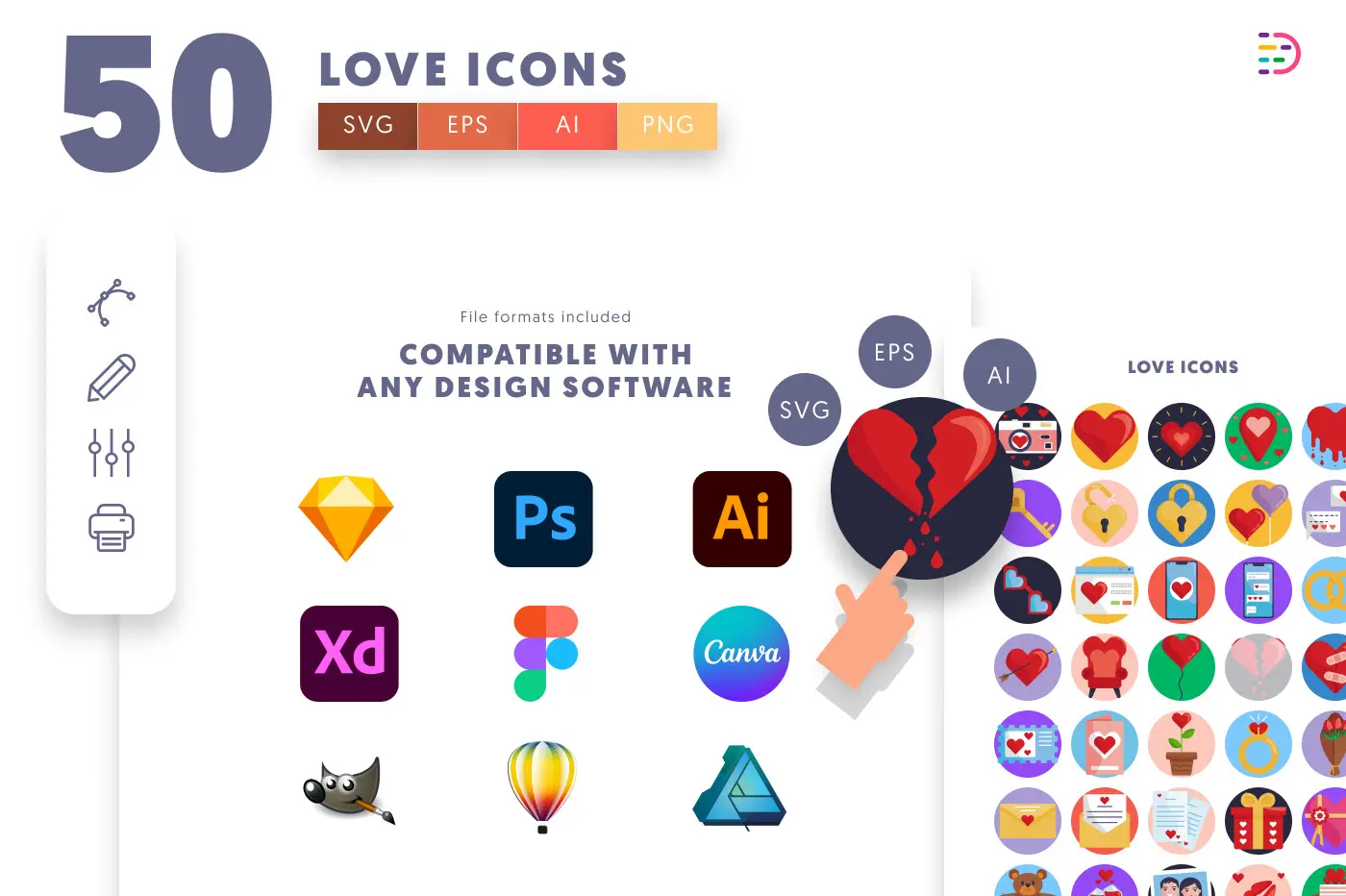 50 Love Icons preview 8 – flat circle icons in PNG, SVG and EPS