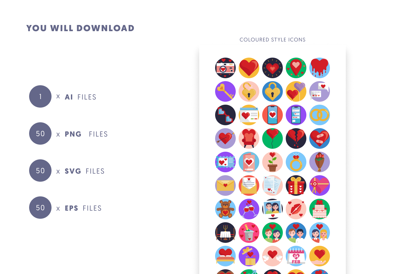 50 Love Icons preview 9 – flat circle icons in PNG, SVG and EPS