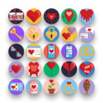 50 Love Icons – set of colorful flat circle icons