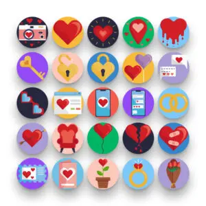 50 Love Icons – set of colorful flat circle icons