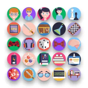 50 Nerd Icons – set of colorful flat circle icons