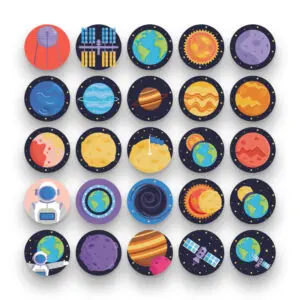 50 Space Icons – set of colorful flat circle icons