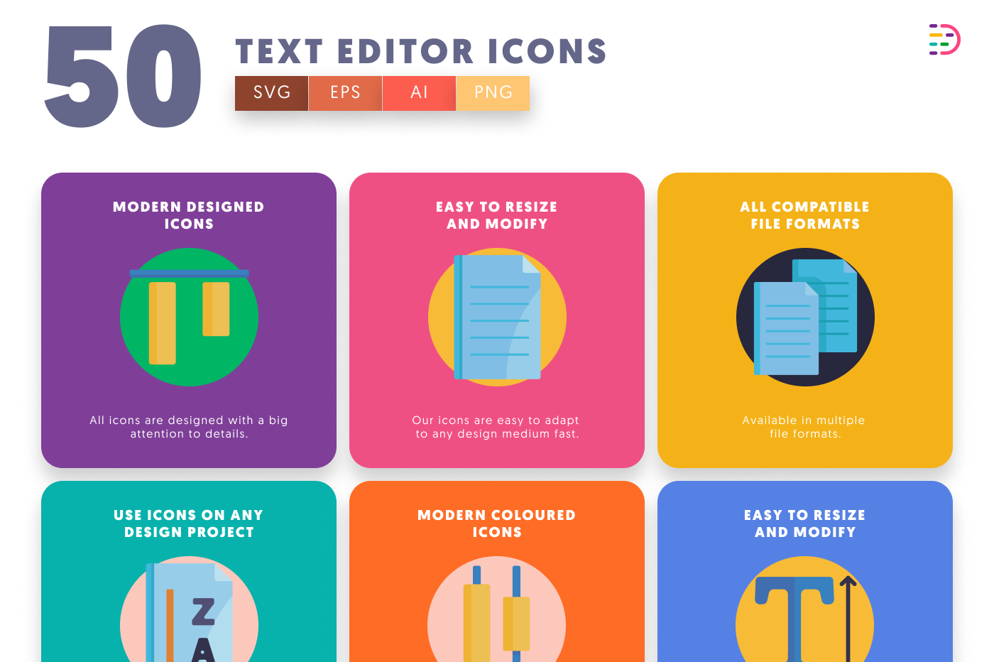 50 Text Editor Icons preview 5 – flat circle icons in PNG, SVG and EPS
