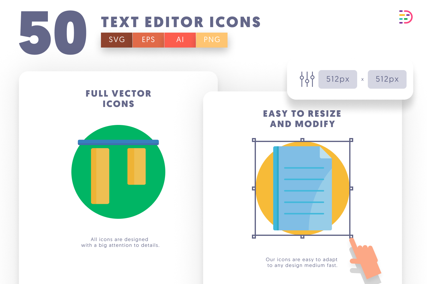 50 Text Editor Icons preview 6 – flat circle icons in PNG, SVG and EPS