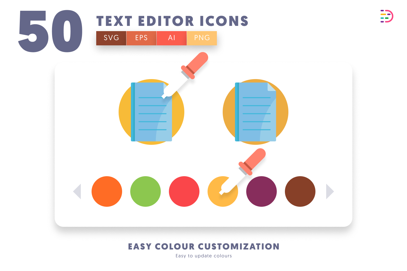 50 Text Editor Icons preview 7 – flat circle icons in PNG, SVG and EPS