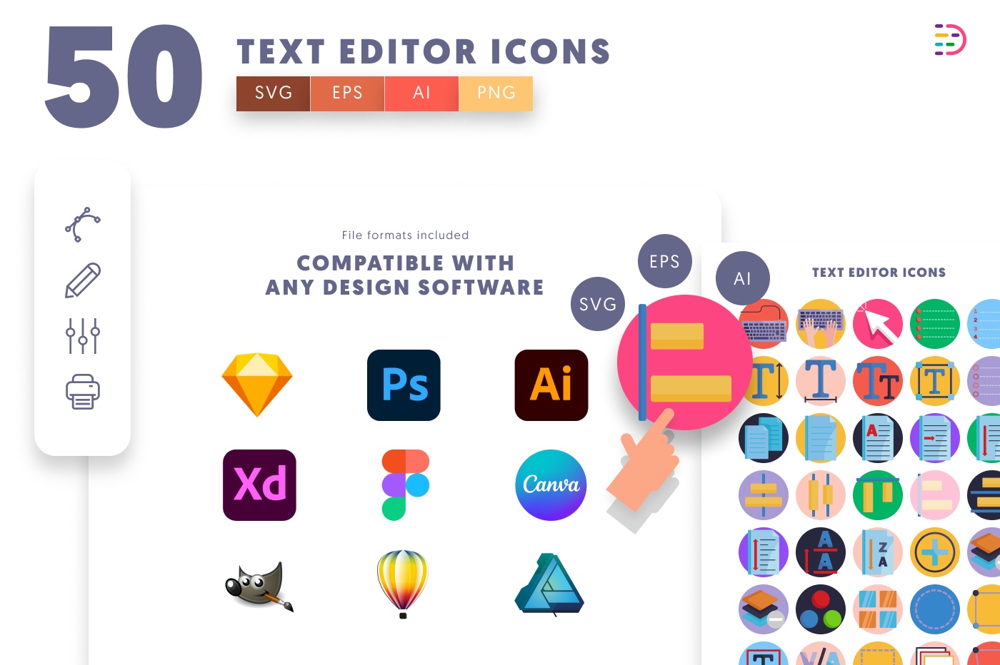 50 Text Editor Icons preview 8 – flat circle icons in PNG, SVG and EPS