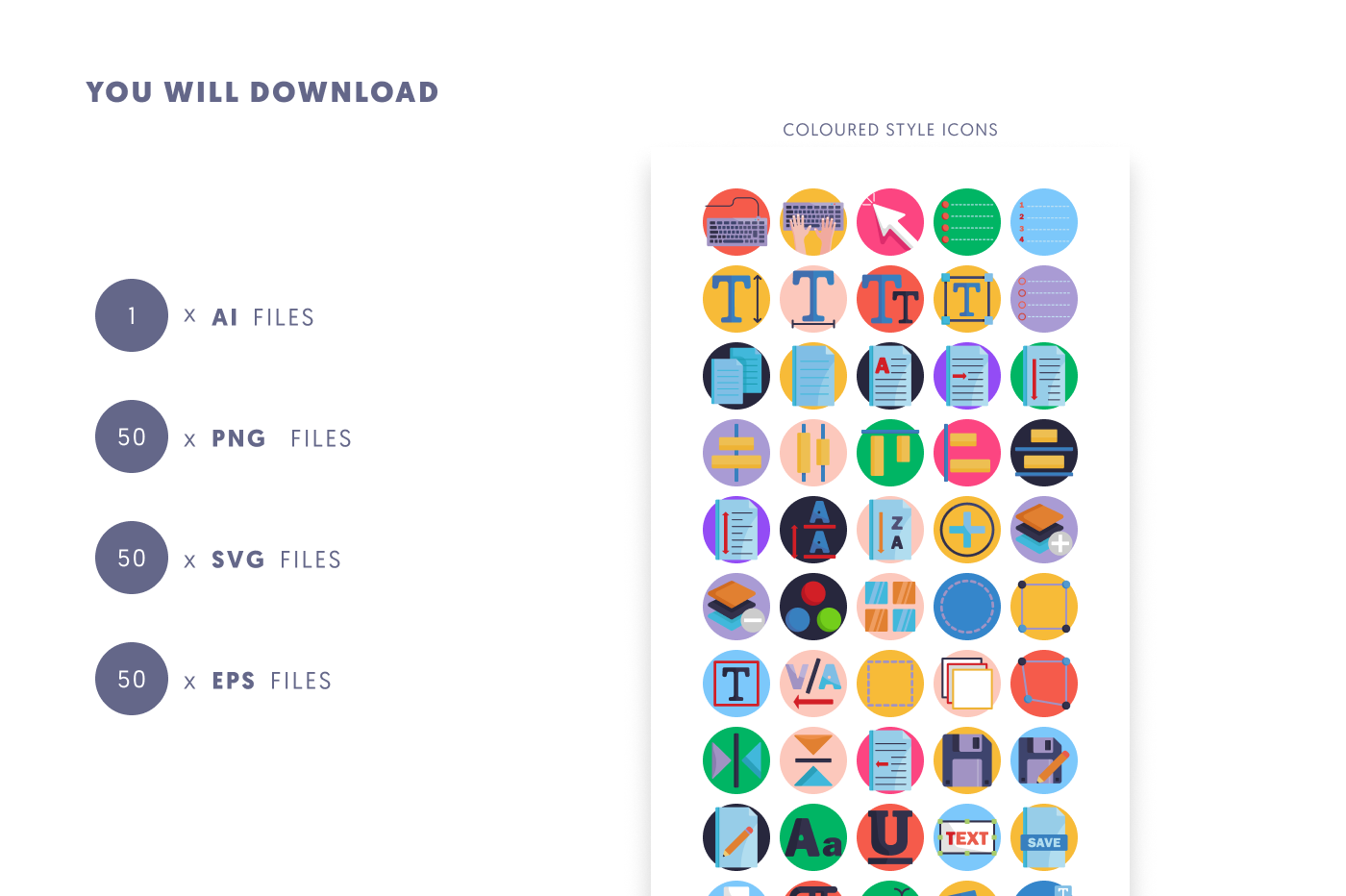 50 Text Editor Icons preview 9 – flat circle icons in PNG, SVG and EPS