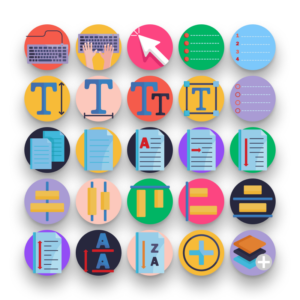 50 Text Editor Icons – set of colorful flat circle icons