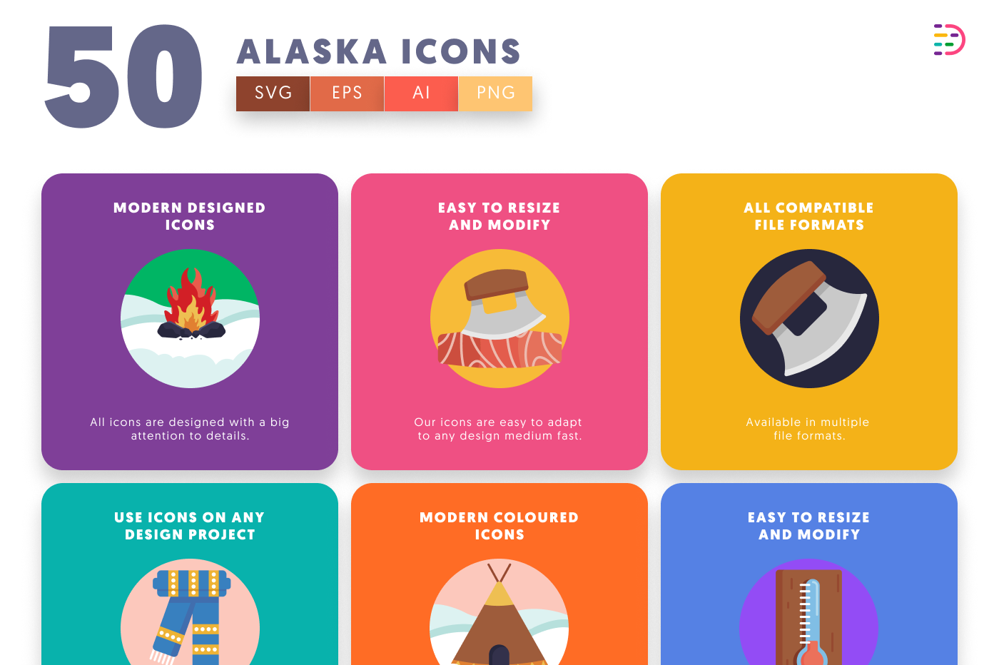 50 Alaska Icons preview 5 – flat circle icons in PNG, SVG and EPS