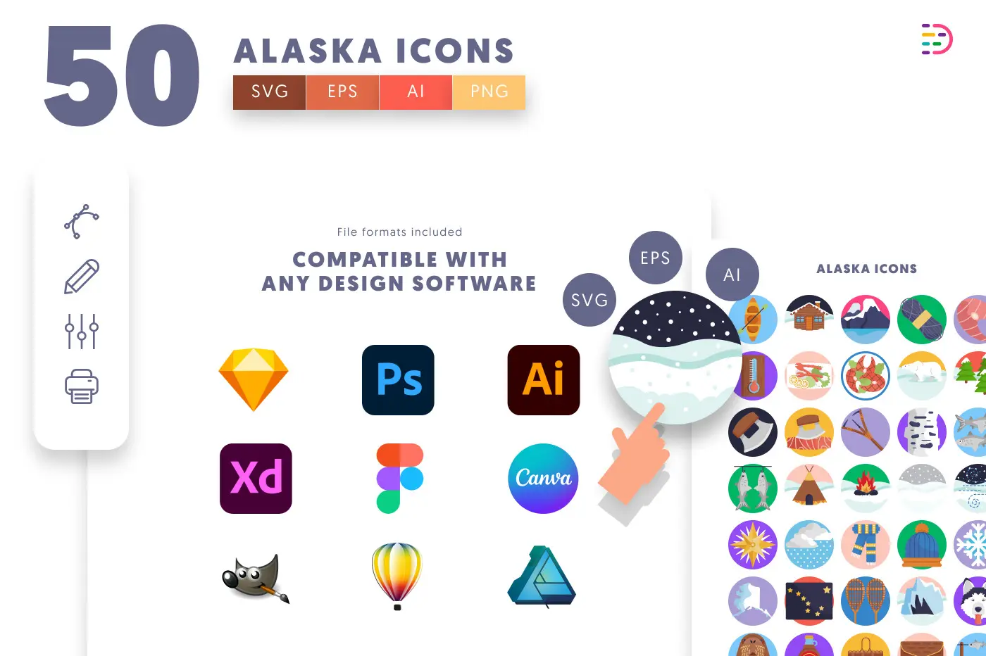 50 Alaska Icons preview 8 – flat circle icons in PNG, SVG and EPS
