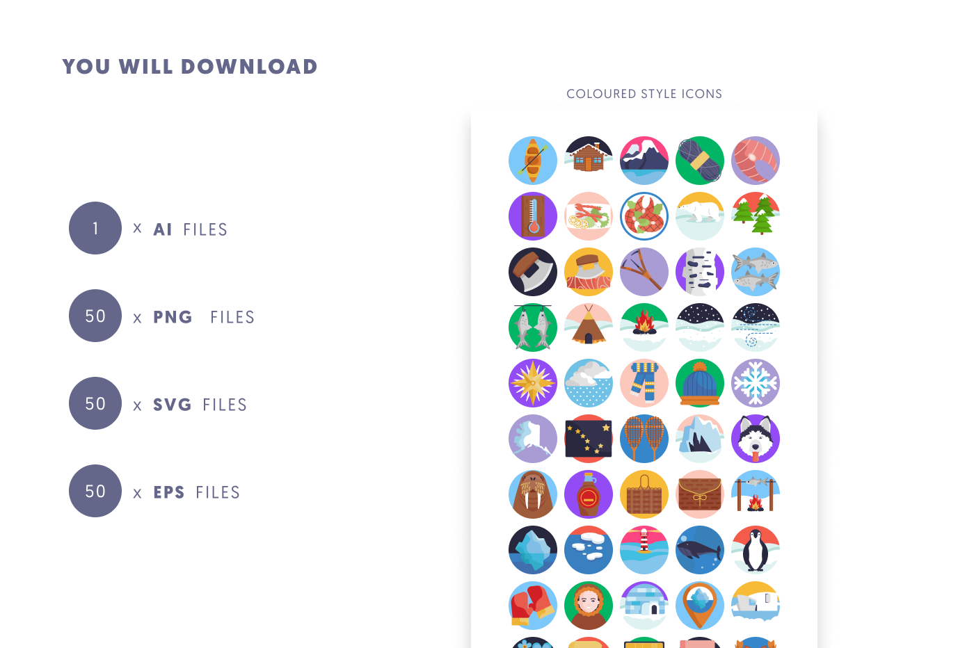 50 Alaska Icons preview 9 – flat circle icons in PNG, SVG and EPS
