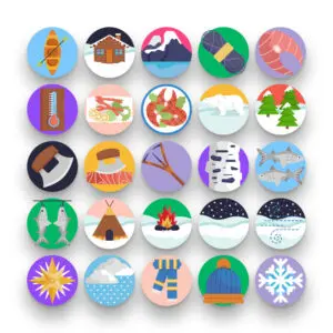 50 Alaska Icons – set of colorful flat circle icons