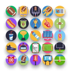 50 American Football Icons – set of colorful flat circle icons