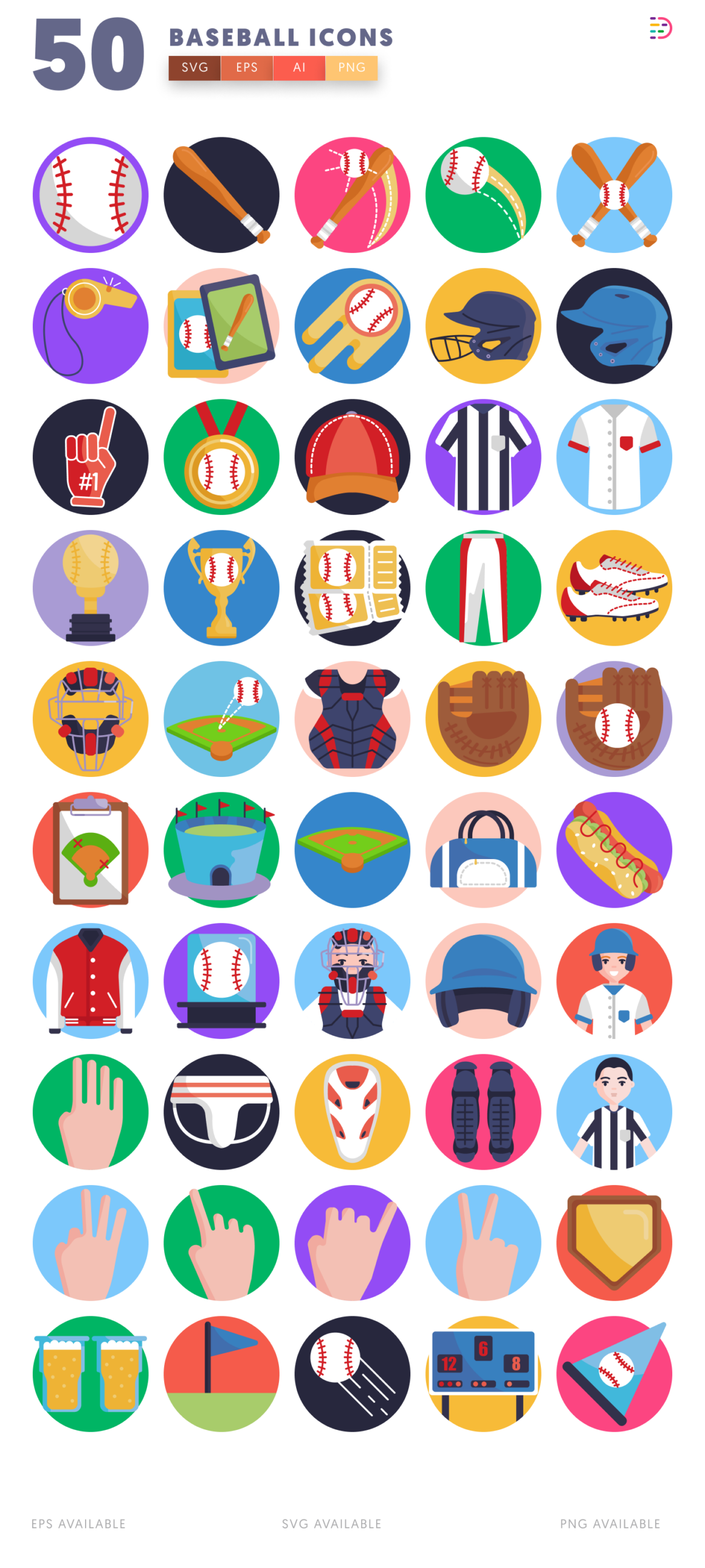 50 Baseball Icons - Premium Sports Graphics for Designs