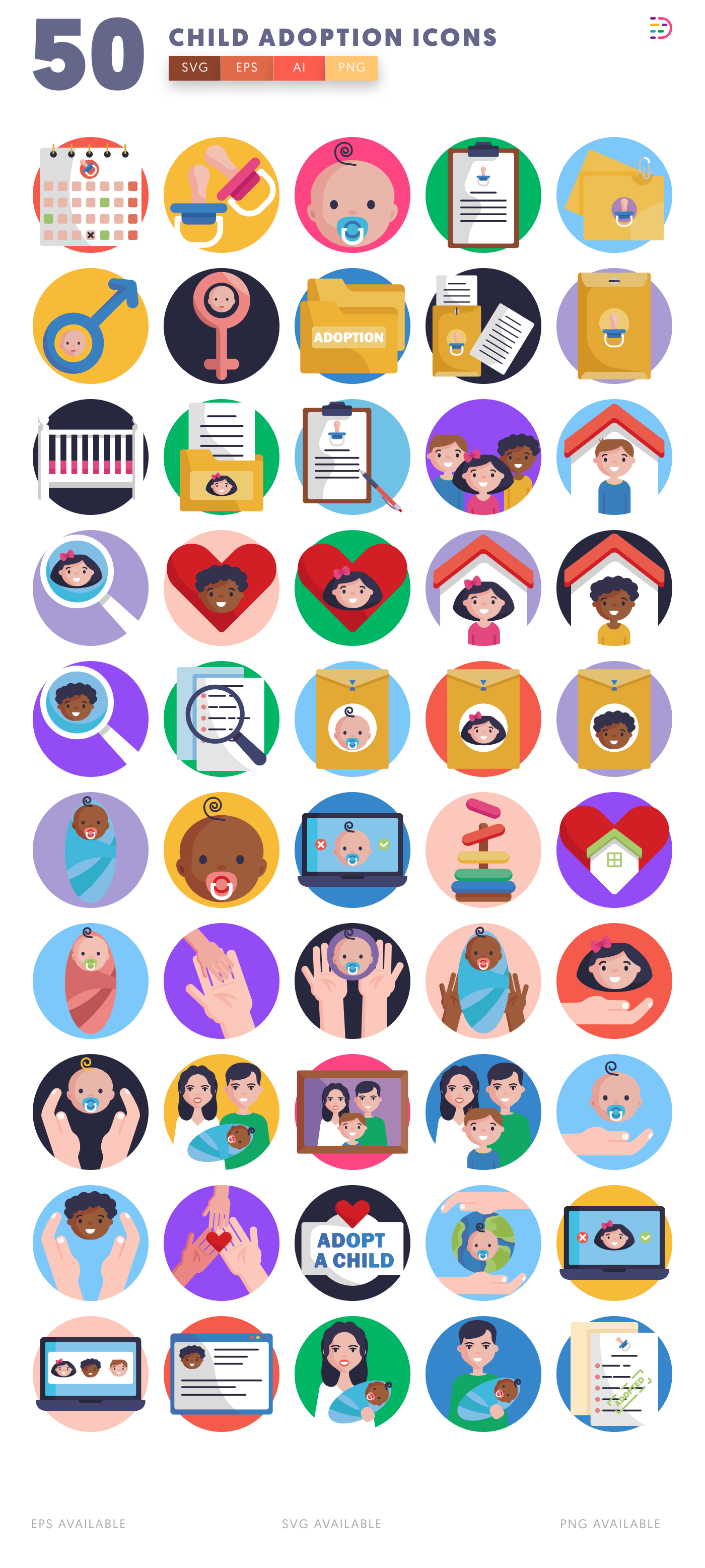 50 Child Adoption Icons – all icons in the set
