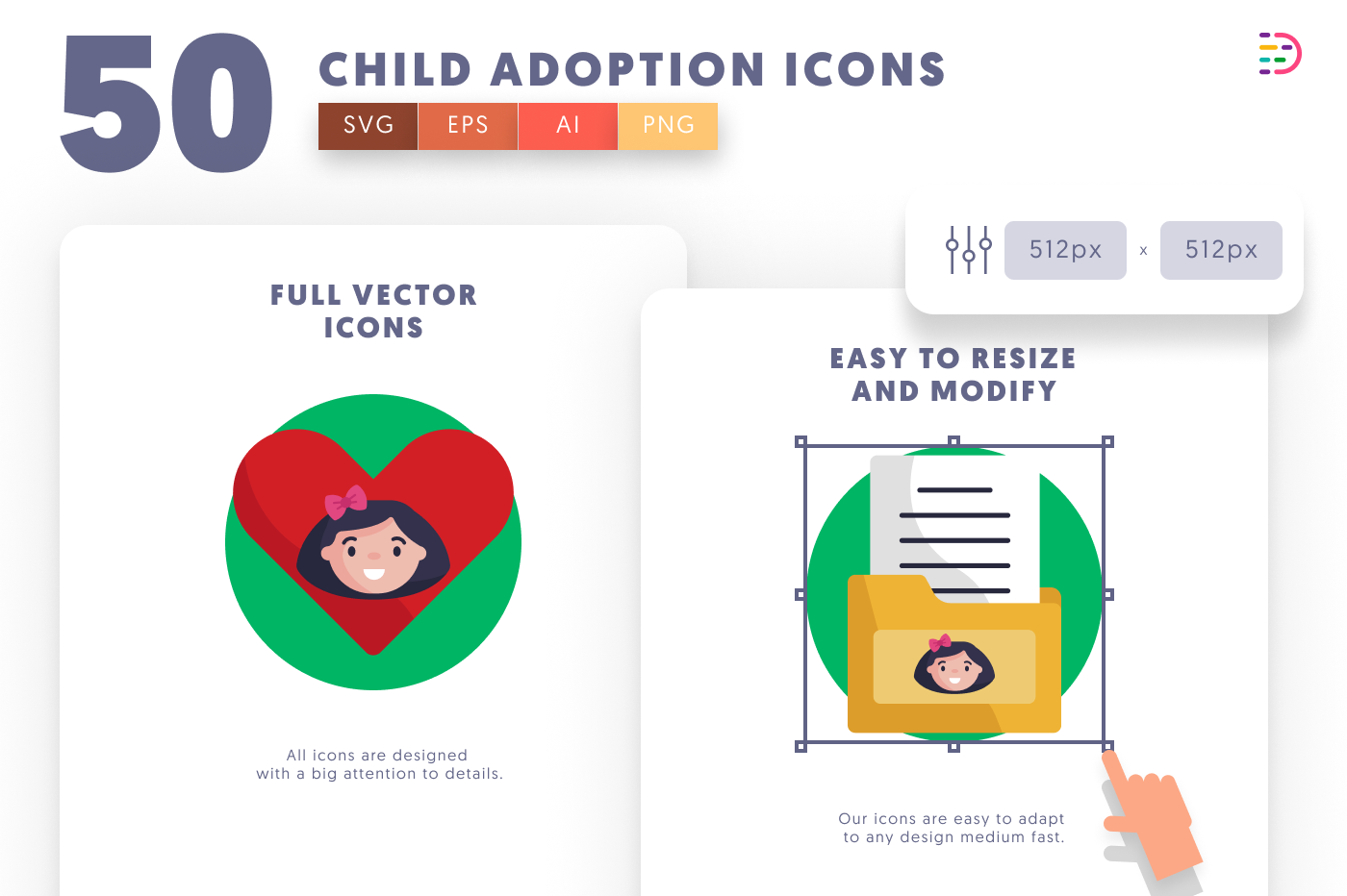 50 Child Adoption Icons preview 6 – flat circle icons in PNG, SVG and EPS