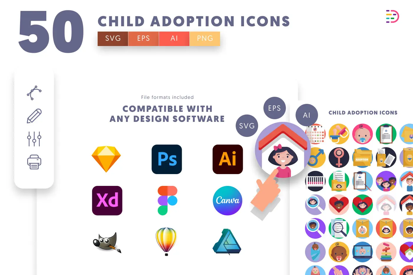 50 Child Adoption Icons preview 8 – flat circle icons in PNG, SVG and EPS