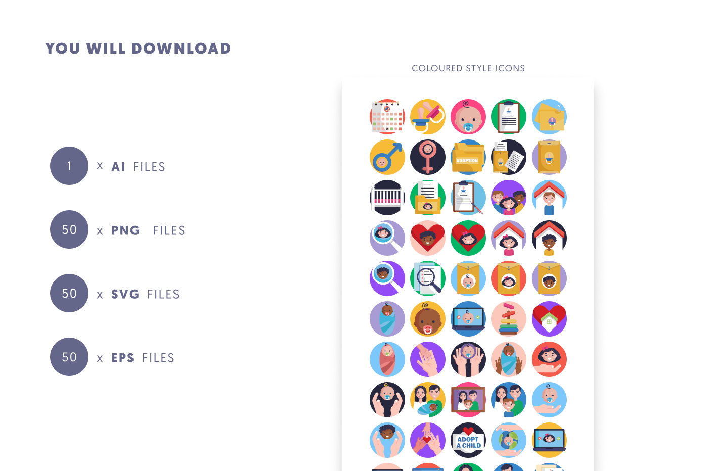 50 Child Adoption Icons preview 9 – flat circle icons in PNG, SVG and EPS