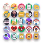 50 Child Adoption Icons – set of colorful flat circle icons
