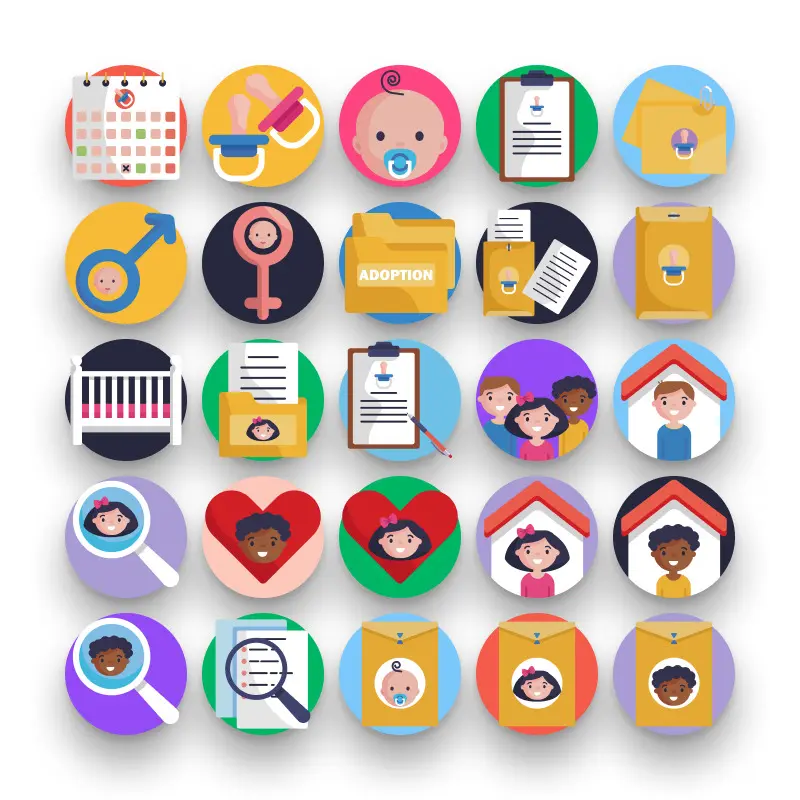 50-Child Adoption _ Shop-2 50 Child Adoption Icons – set of colorful flat circle icons