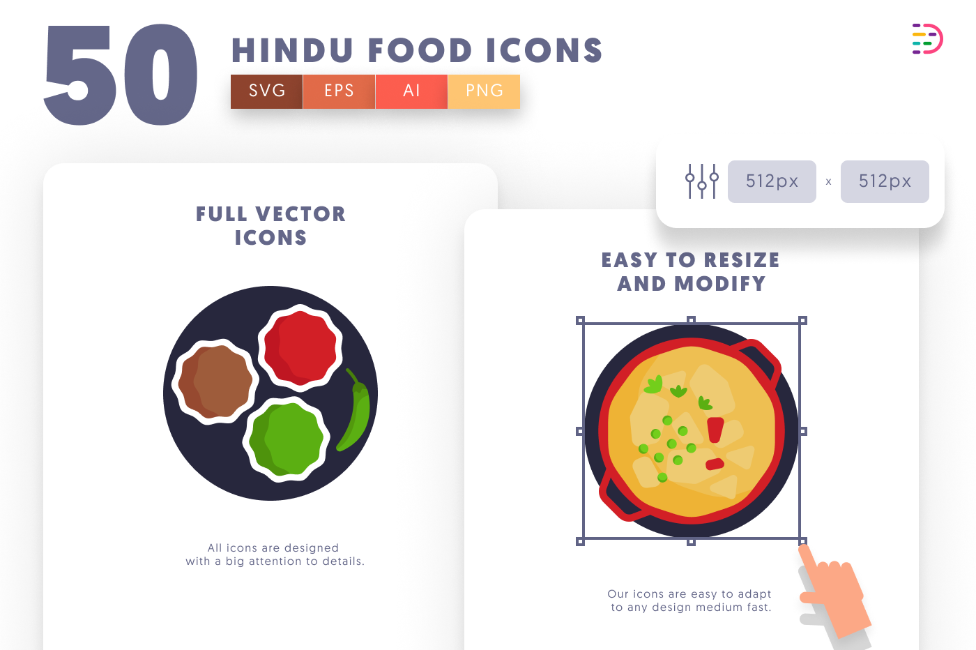 50 Hindu Food Icons preview 6 – flat circle icons in PNG, SVG and EPS