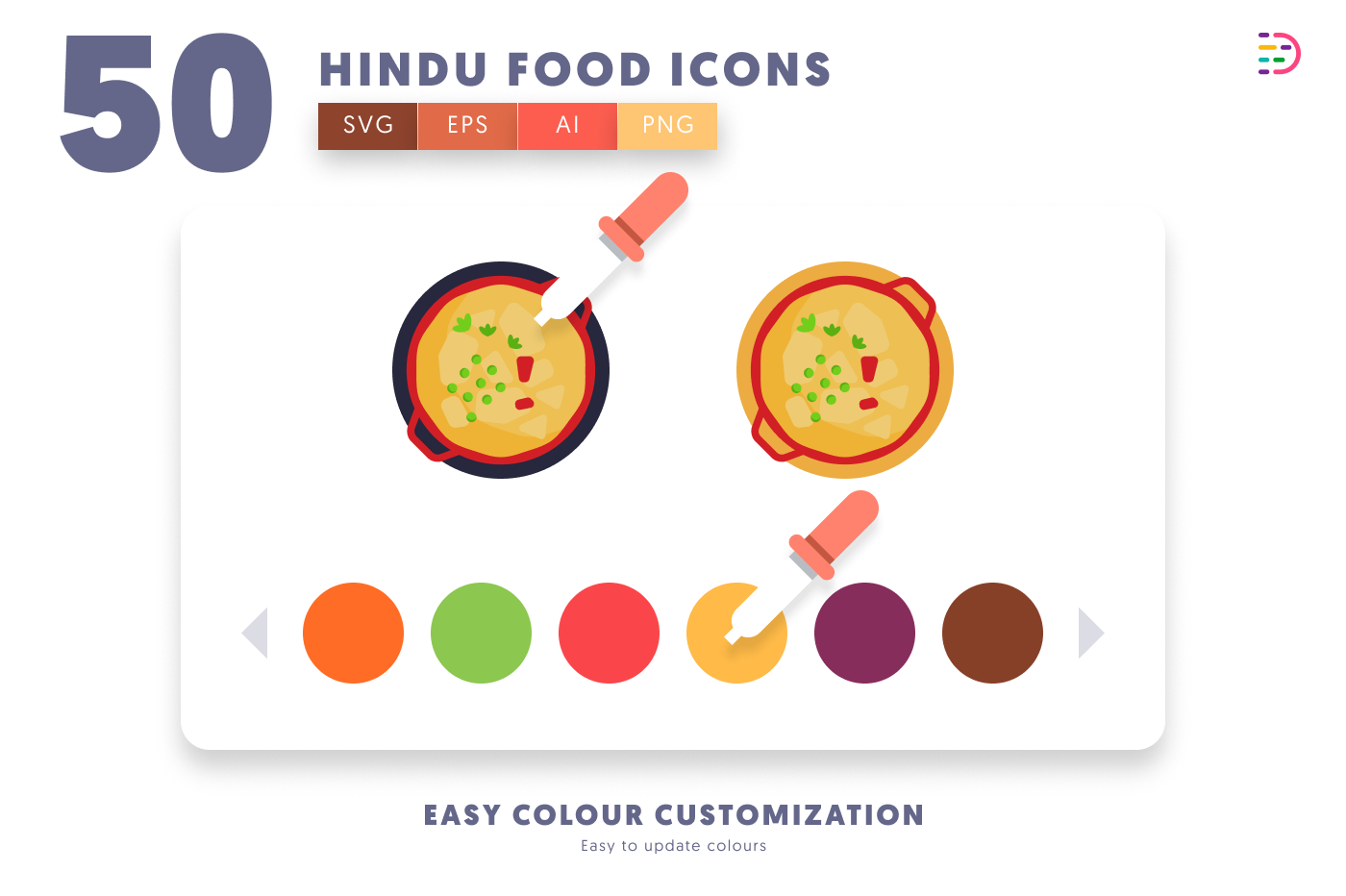 50 Hindu Food Icons preview 7 – flat circle icons in PNG, SVG and EPS