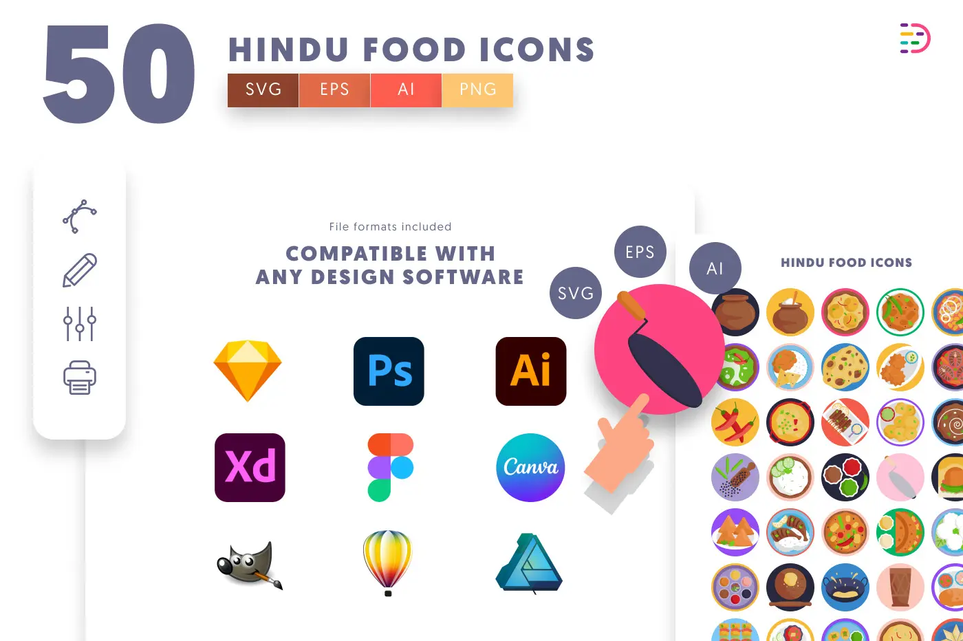 50 Hindu Food Icons preview 8 – flat circle icons in PNG, SVG and EPS