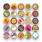 50 Hindu Food Icons – set of colorful flat circle icons