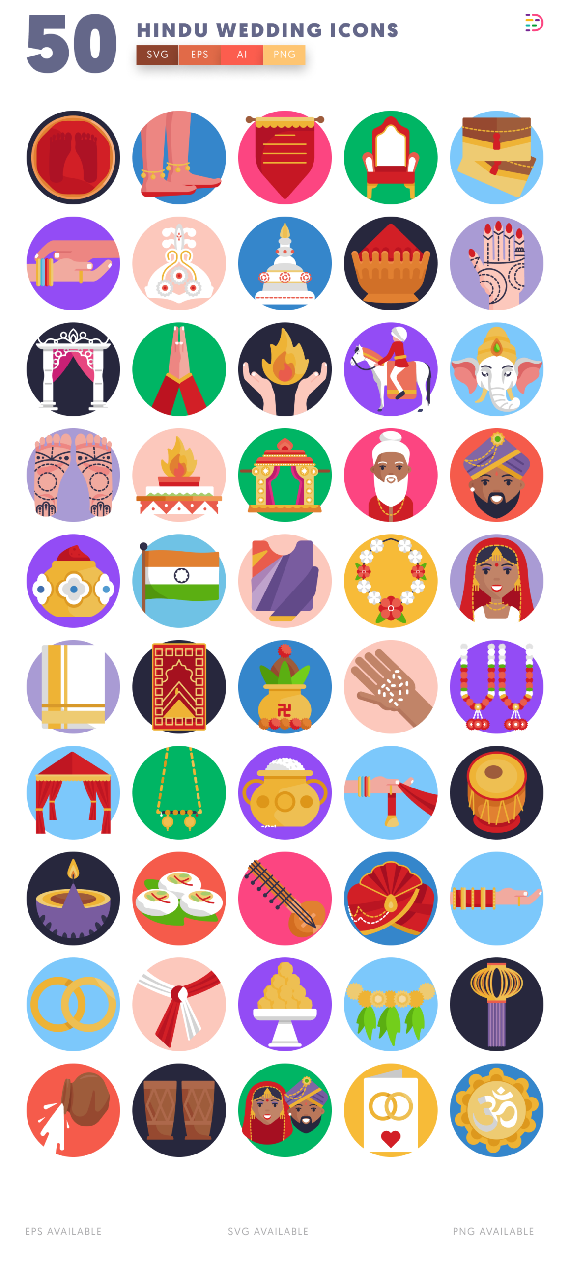 50 Hindu Wedding Icons – Traditional Ceremony Symbols