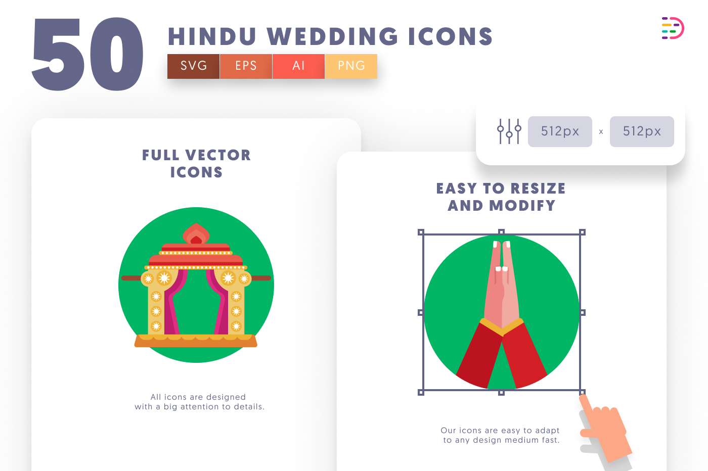 50 Hindu Wedding Icons preview 6 – flat circle icons in PNG, SVG and EPS
