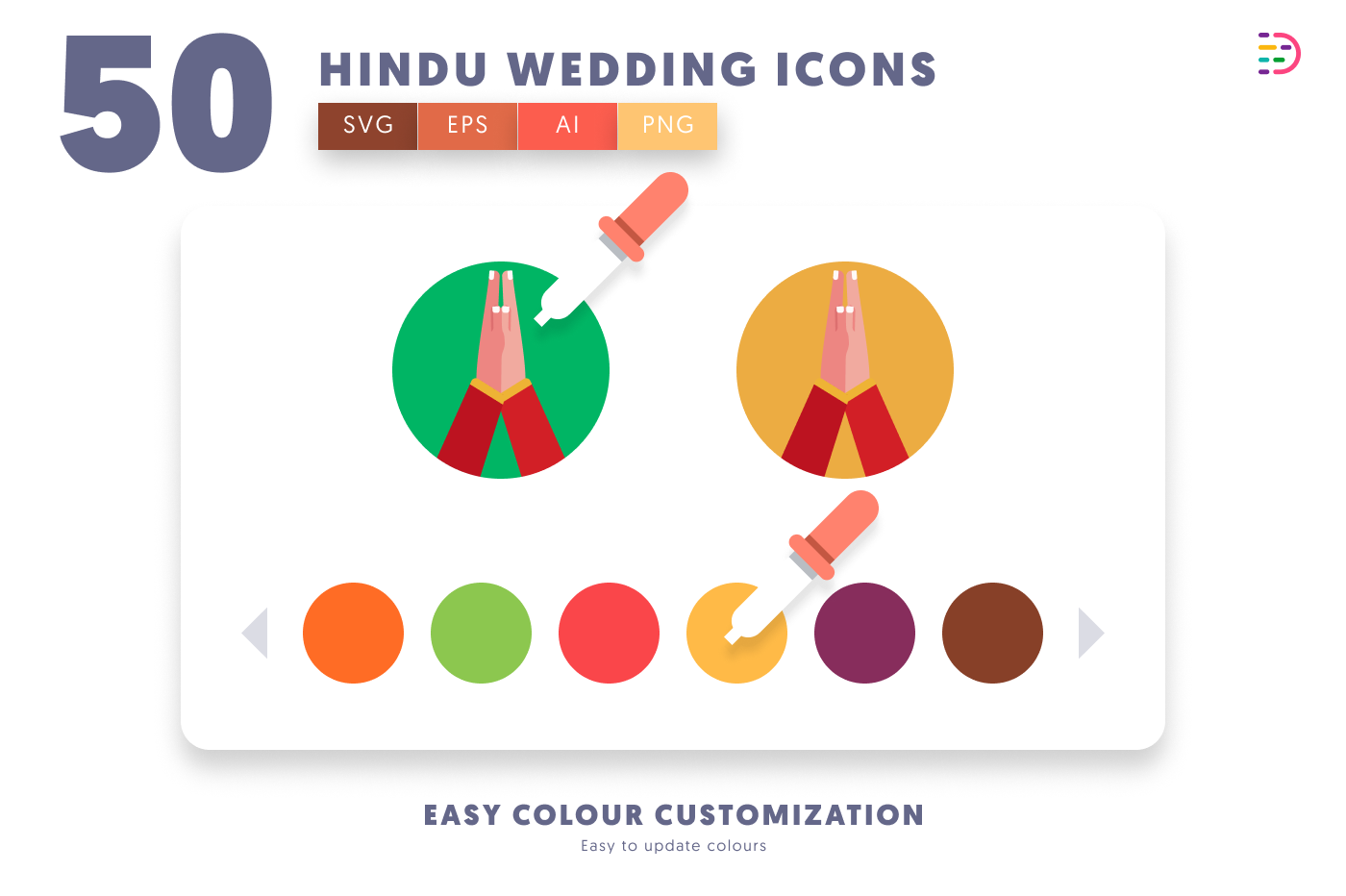 50 Hindu Wedding Icons preview 7 – flat circle icons in PNG, SVG and EPS