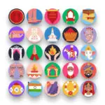 50 Hindu Wedding Icons – set of colorful flat circle icons