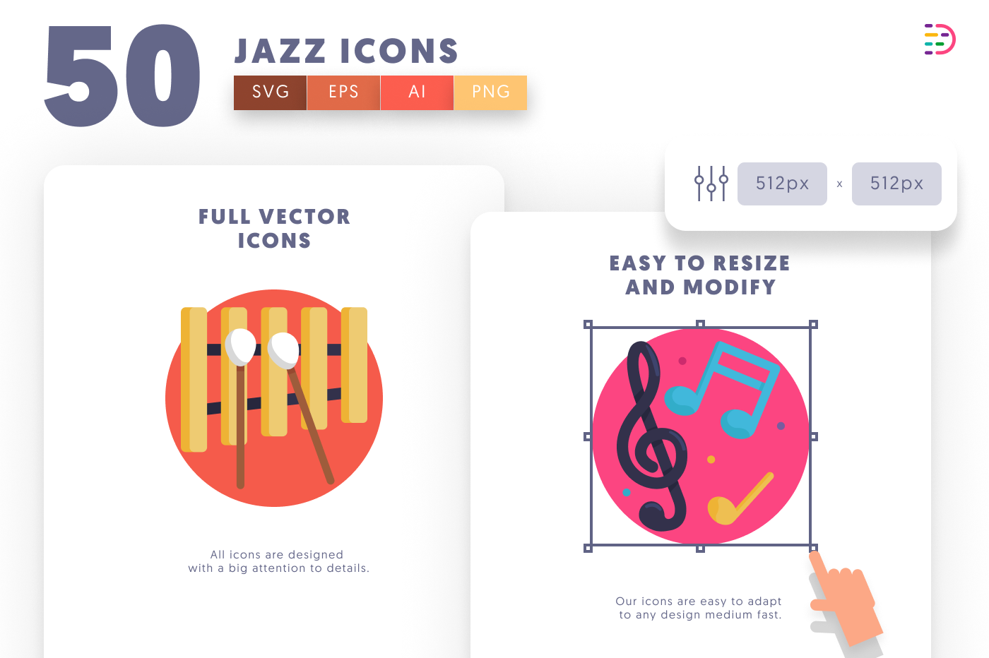 50 Jazz Icons preview 6 – flat circle icons in PNG, SVG and EPS