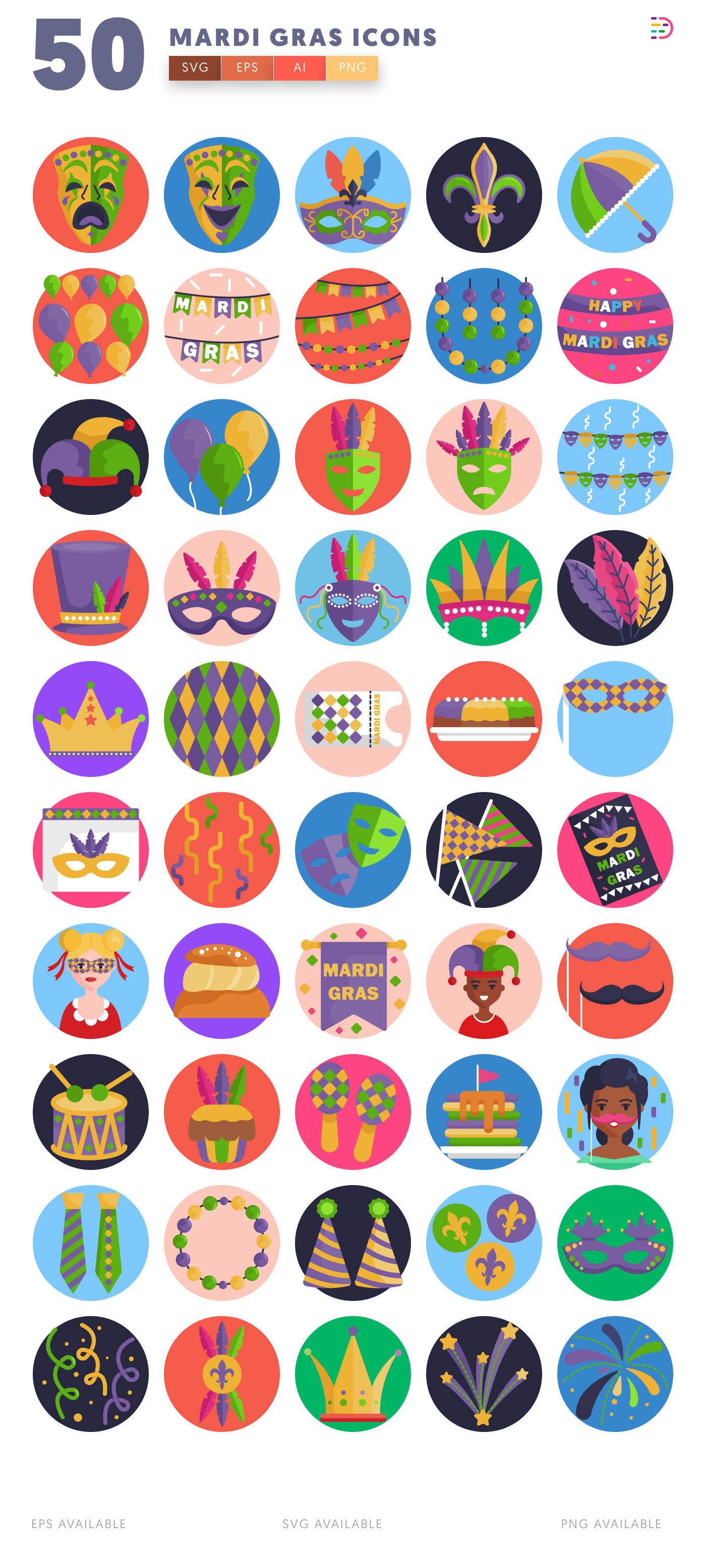 50 Mardi Gras Icons – all icons in the set