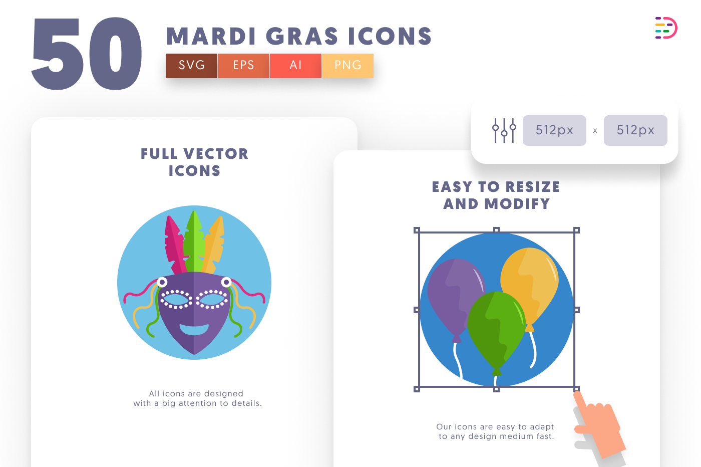 50 Mardi Gras Icons preview 6 – flat circle icons in PNG, SVG and EPS