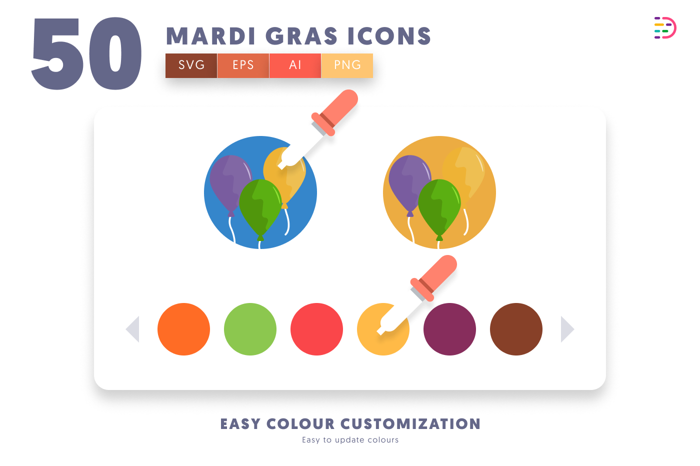 50 Mardi Gras Icons preview 7 – flat circle icons in PNG, SVG and EPS