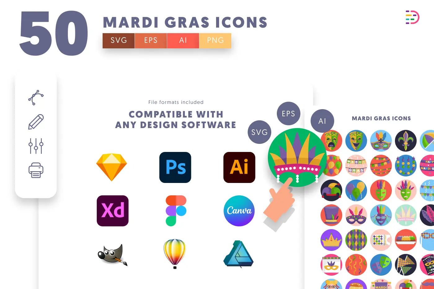 50 Mardi Gras Icons preview 8 – flat circle icons in PNG, SVG and EPS