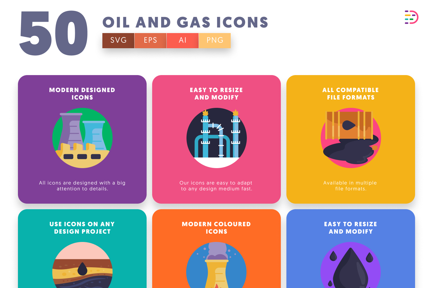 50 Oil and Gas Icons preview 5 – flat circle icons in PNG, SVG and EPS