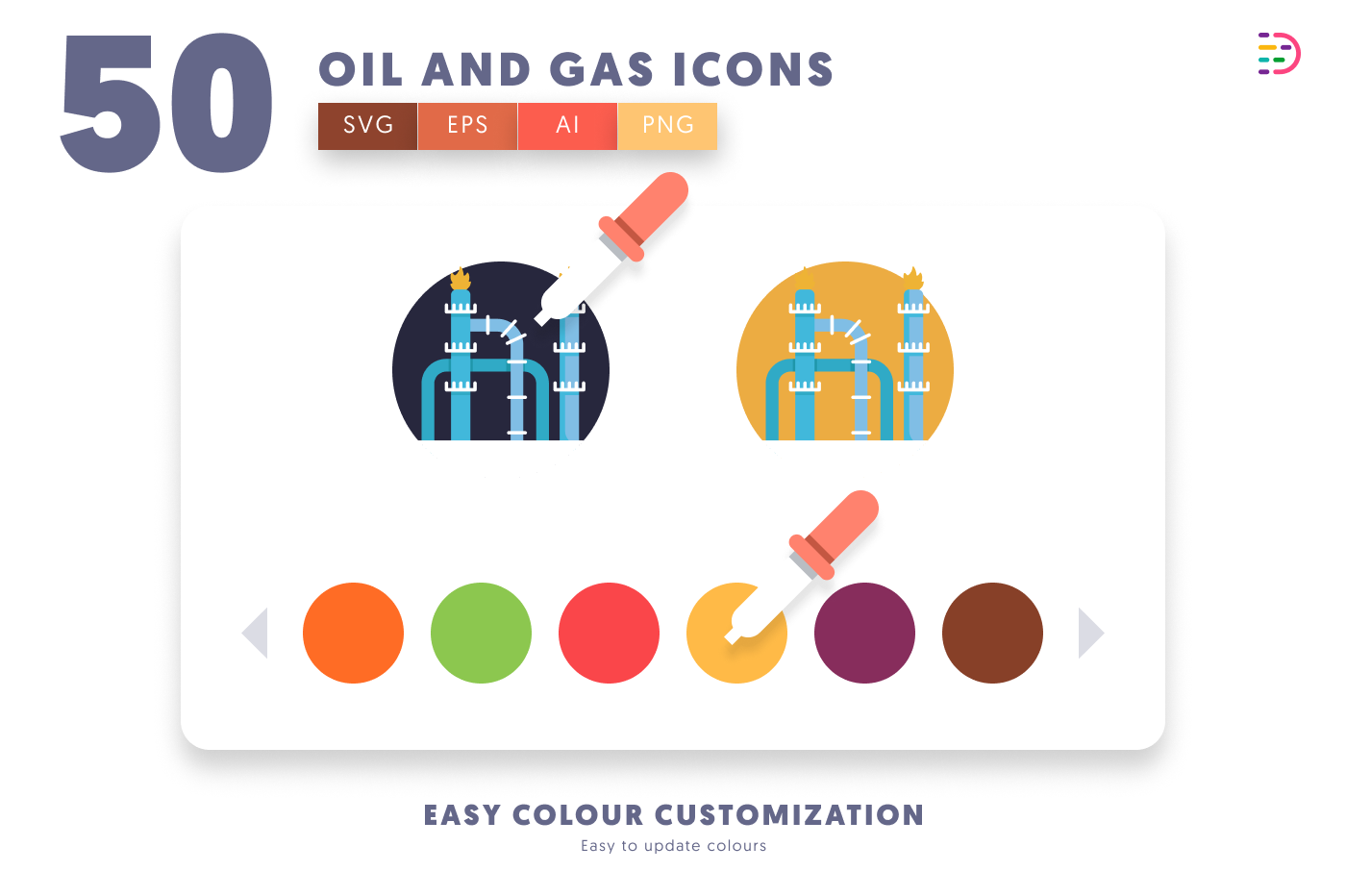 50 Oil and Gas Icons preview 7 – flat circle icons in PNG, SVG and EPS