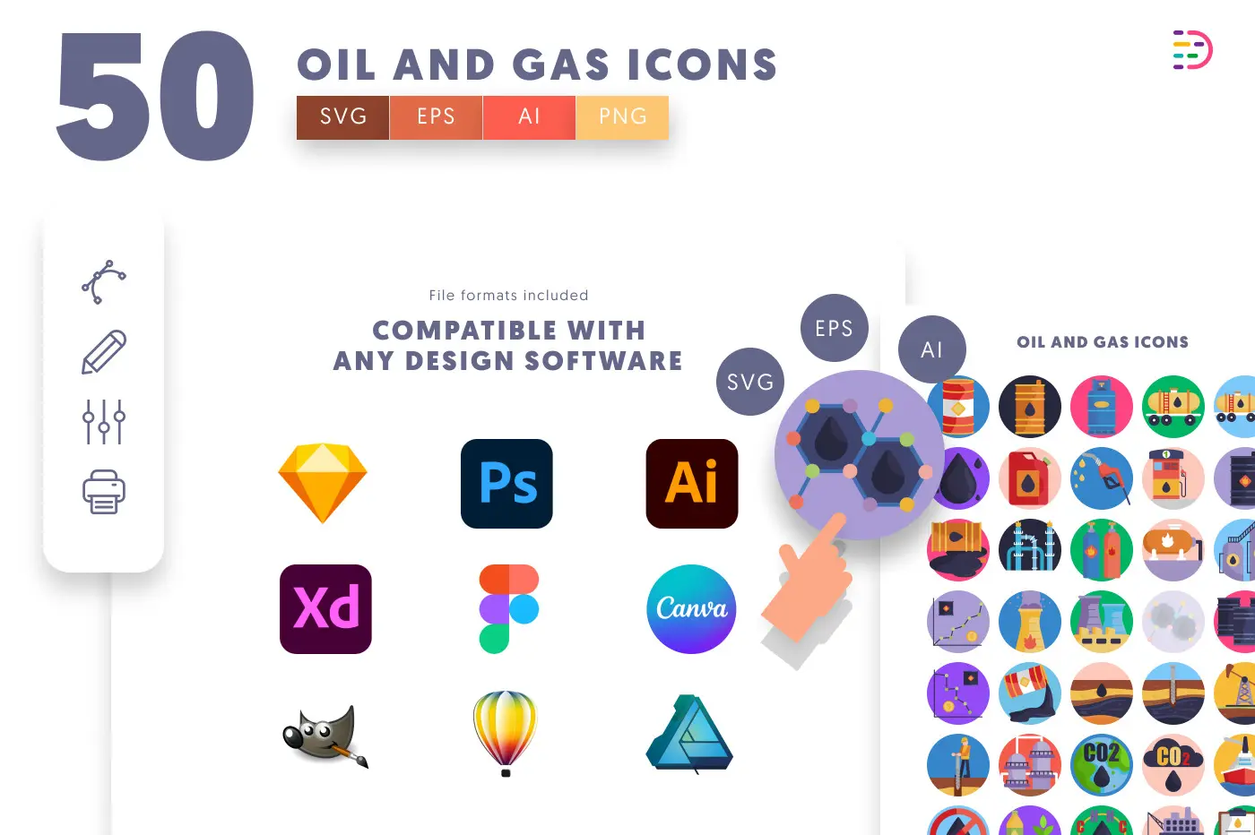 50 Oil and Gas Icons preview 8 – flat circle icons in PNG, SVG and EPS
