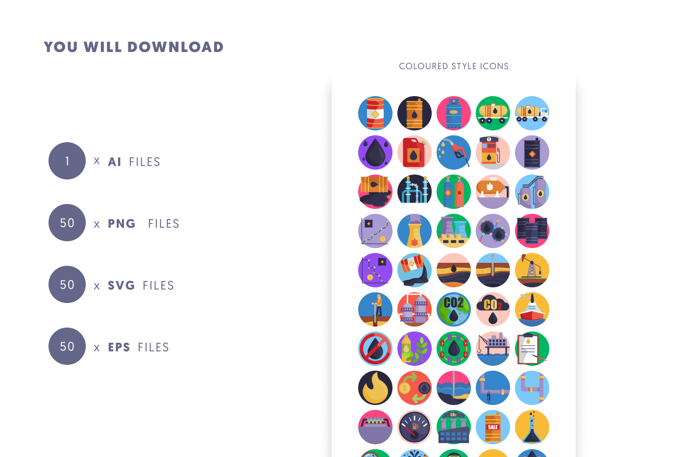 50 Oil and Gas Icons preview 9 – flat circle icons in PNG, SVG and EPS